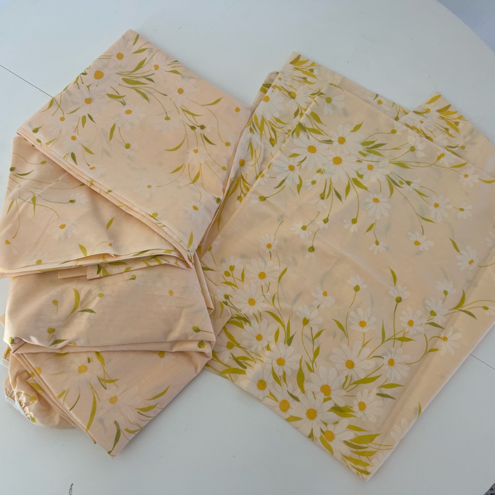 Morgan Jones‎ Vintage No Iron Percale Peach Color Daisy Floral Full Bed Sheets